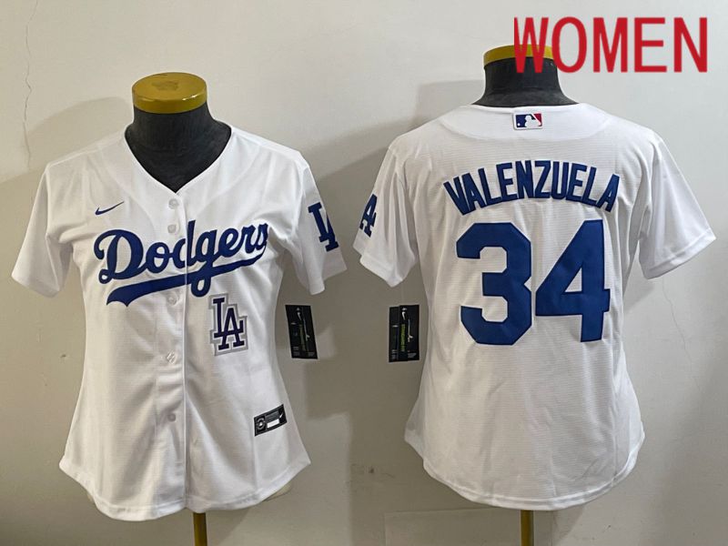 Women Los Angeles Dodgers #34 Valenzuela White Game 2024 Nike MLB Jersey style 11205